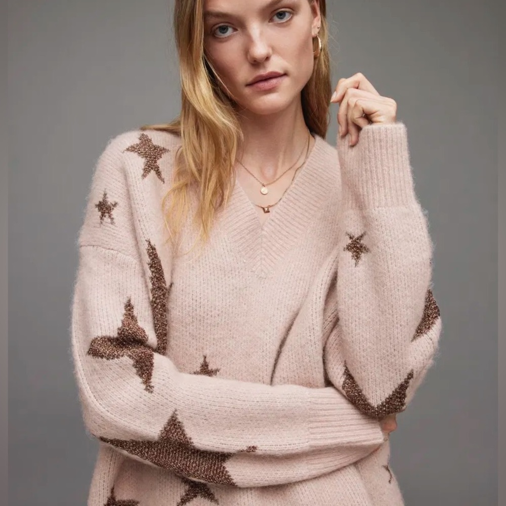 All saints mint star vneck alpaca jumper sweater sz medium